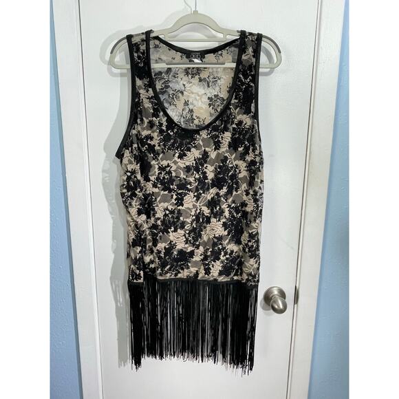 Vintage Deb Tank Top 2X Black Lace Fringe Whimsygoth Y2K Fairy Grunge Rave - Picture 1 of 6